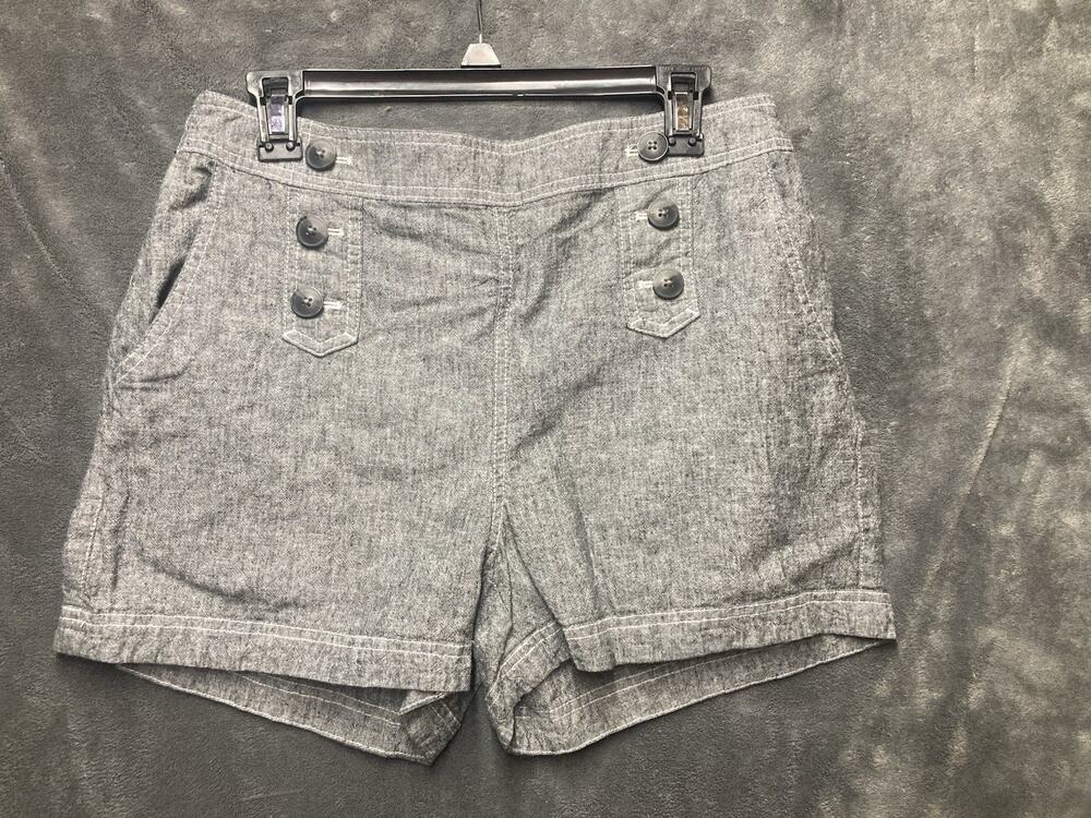 Maurices Gray Linen Blend Sailor Button Front Shorts Nautical Steampunk Sz 12